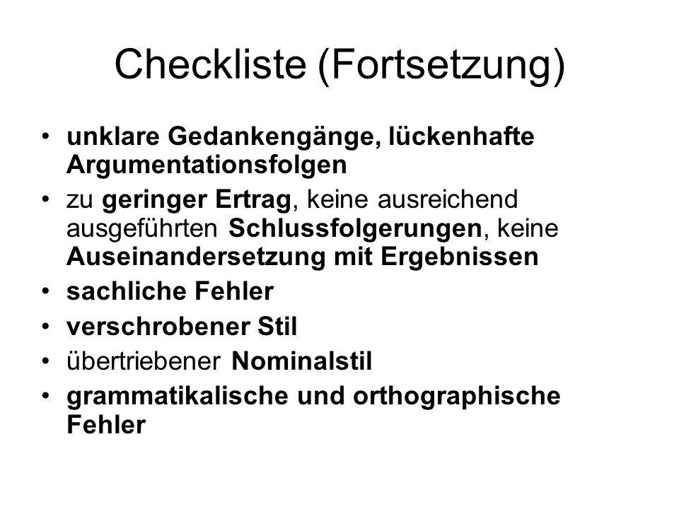 Checkliste (Fortsetzung)