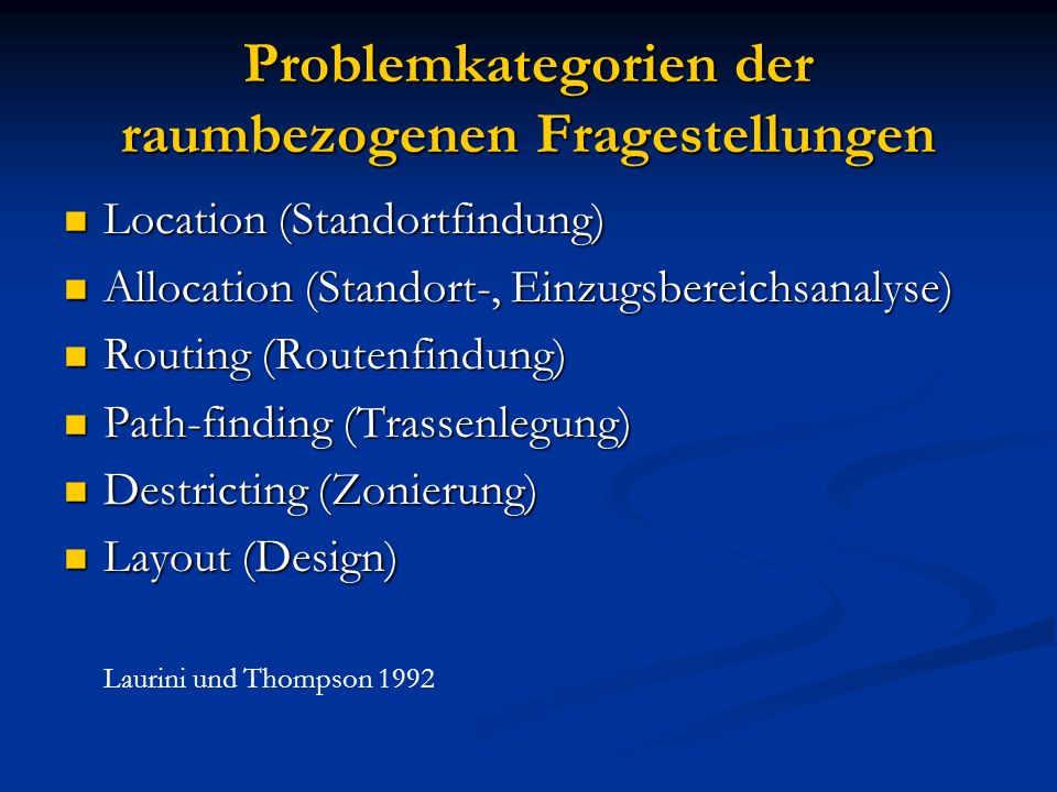 Problemkategorien der raumbezogenen Fragestellungen