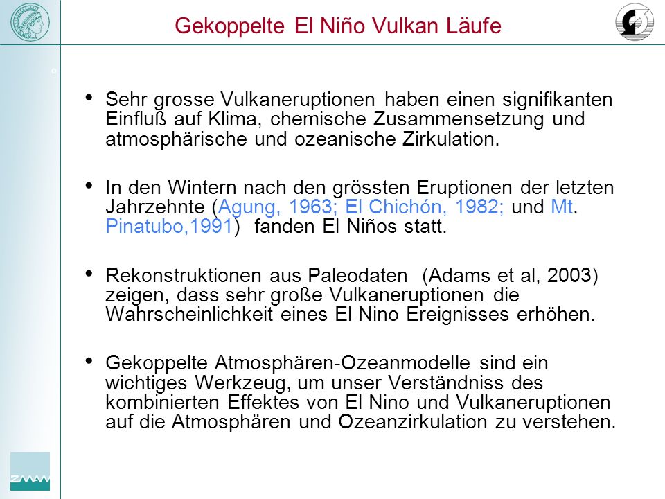Gekoppelte El Niño Vulkan Läufe