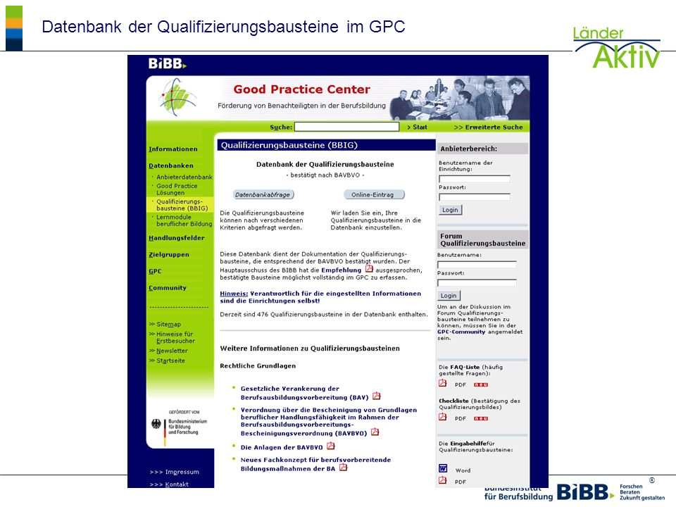 Datenbank der Qualifizierungsbausteine im GPC