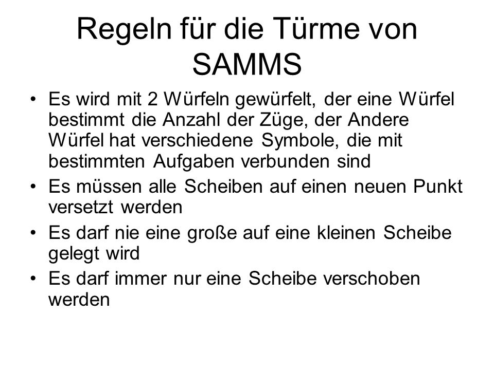 Regeln für die Türme von SAMMS