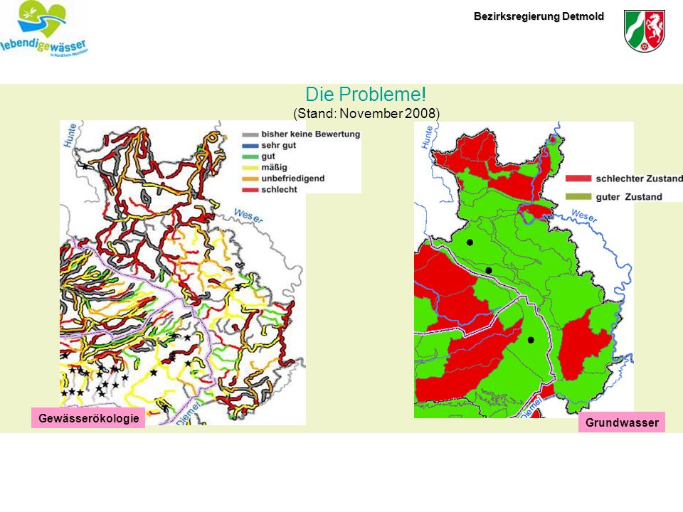 Die Probleme! (Stand: November 2008) Gewässerökologie Grundwasser