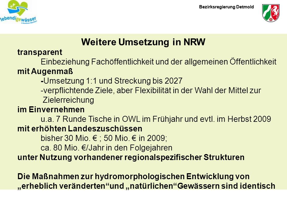 Weitere Umsetzung in NRW