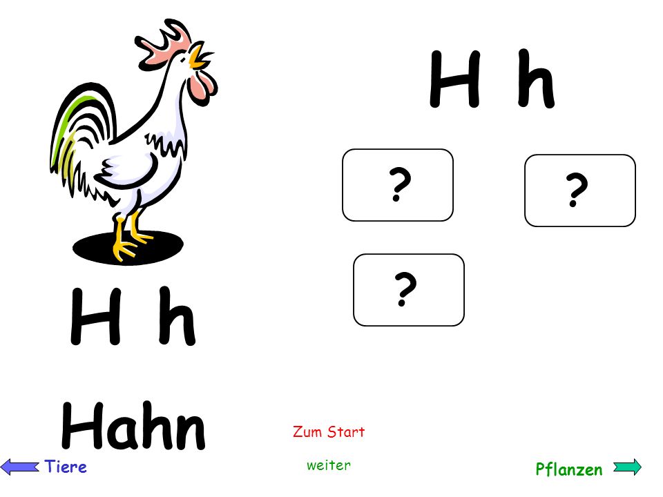 H h H h Hahn Zum Start Tiere weiter Pflanzen