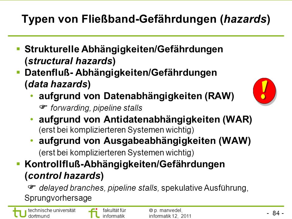 Typen von Fließband-Gefährdungen (hazards)