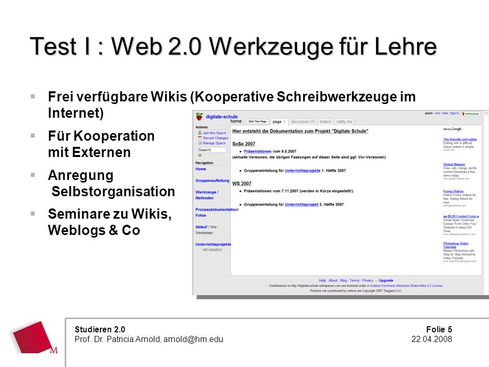 Test I : Web 2.0 Werkzeuge für Lehre