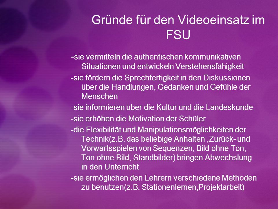 Gründe für den Videoeinsatz im FSU