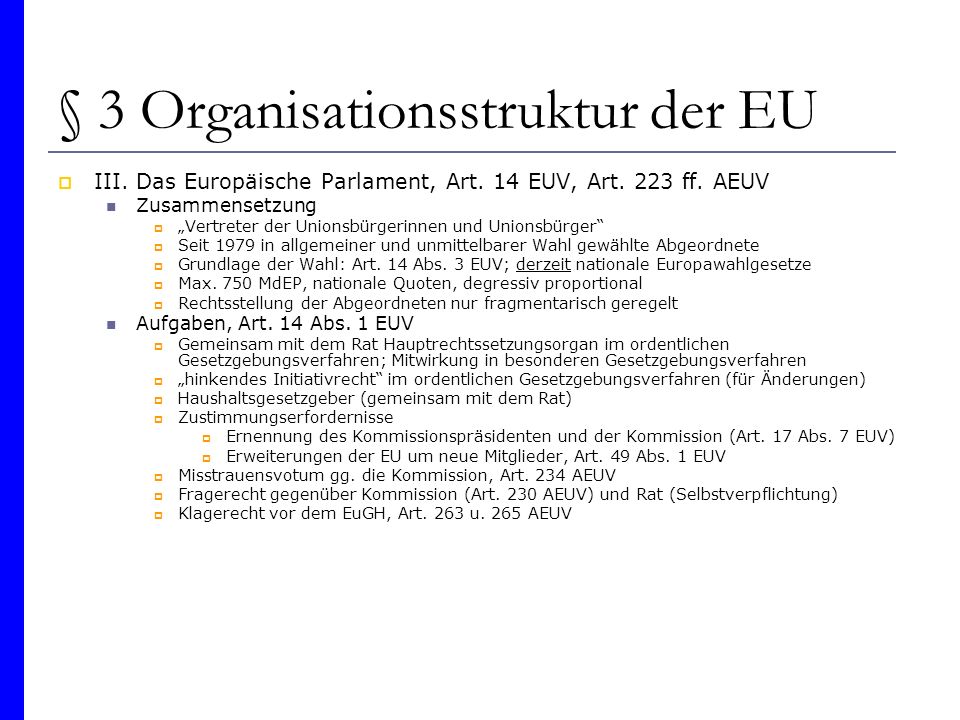 § 3 Organisationsstruktur der EU