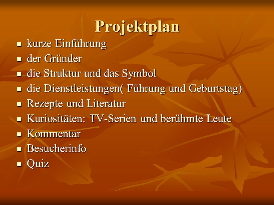 Projektplan kurze Einführung der Gründer die Struktur und das Symbol