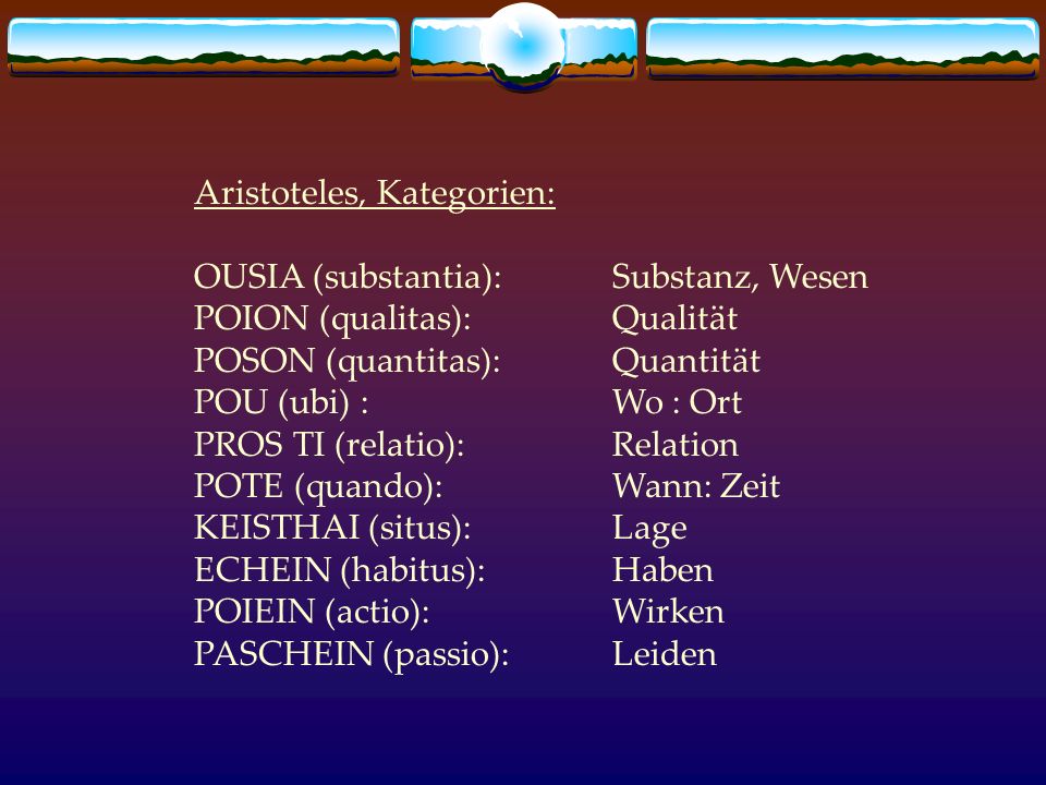 Aristoteles, Kategorien: