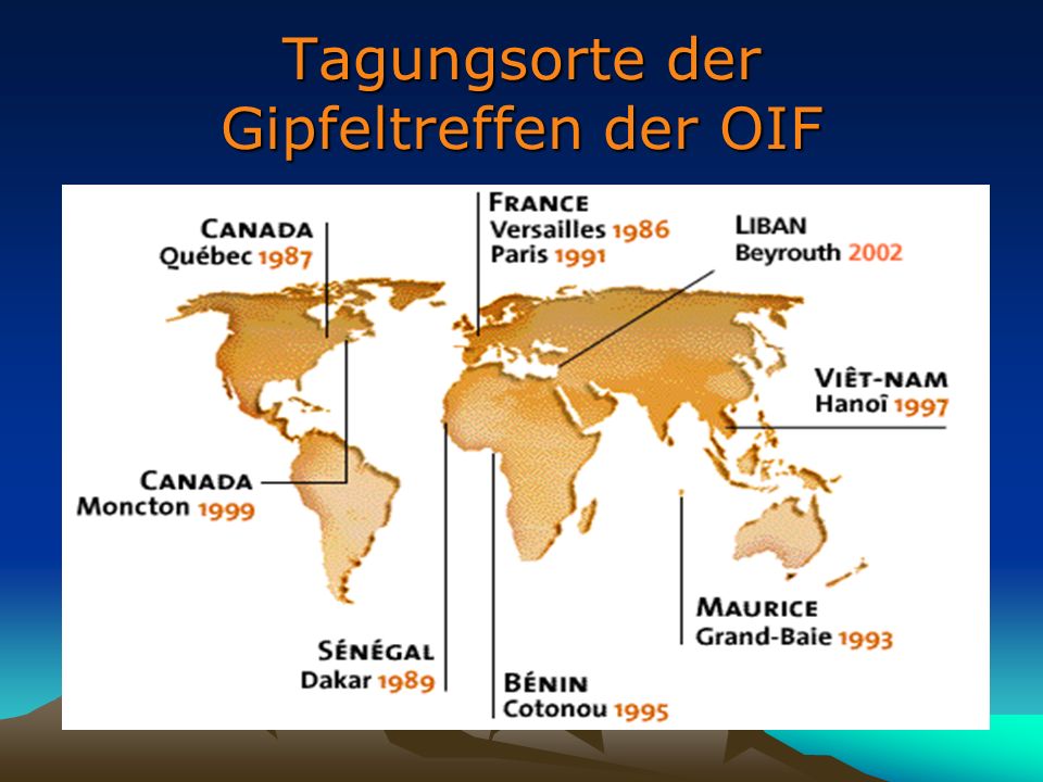 Tagungsorte der Gipfeltreffen der OIF
