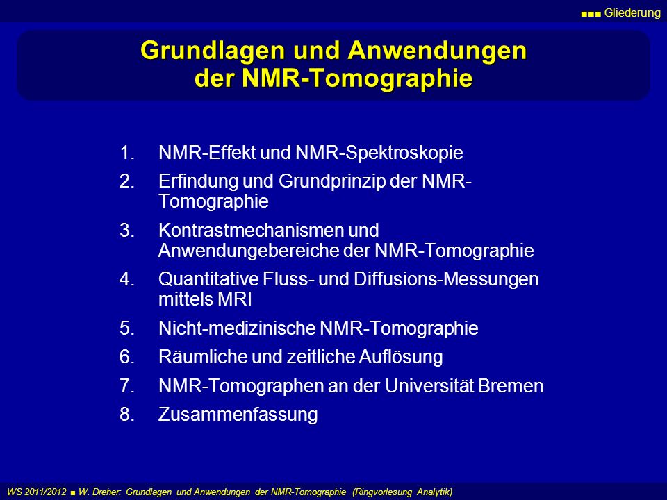 Grundlagen und Anwendungen der NMR-Tomographie