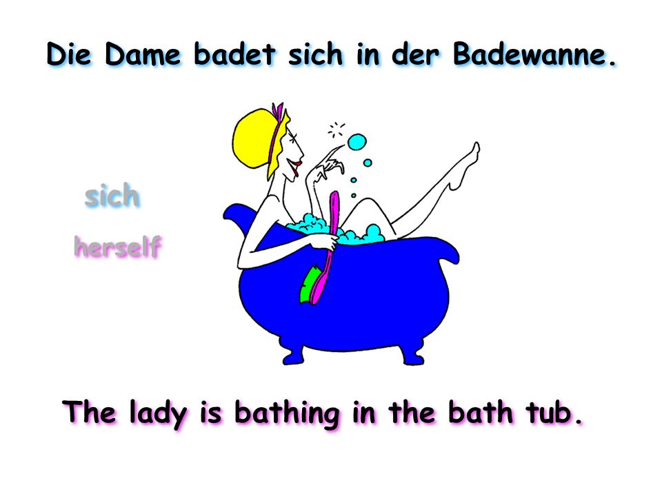 Die Dame badet sich in der Badewanne.