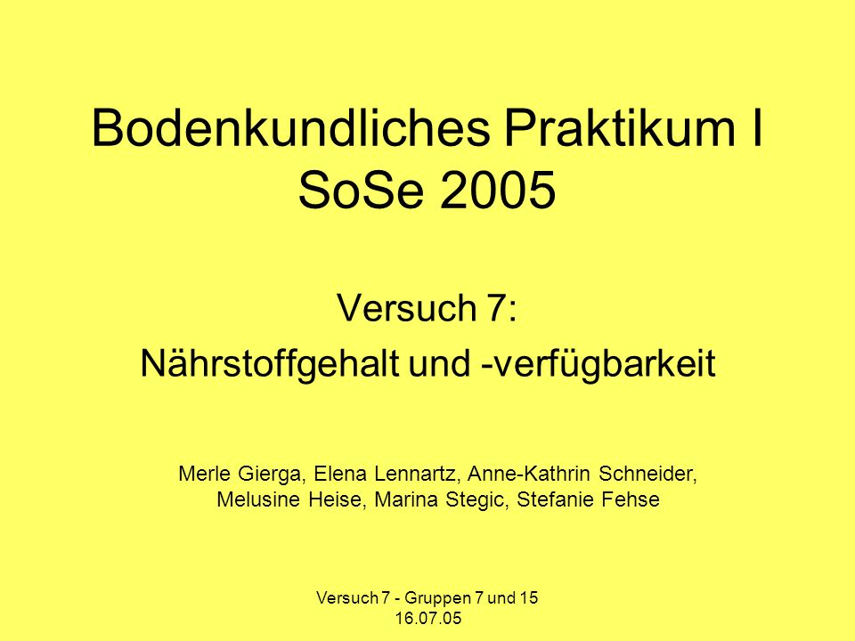 Bodenkundliches Praktikum I SoSe 2005