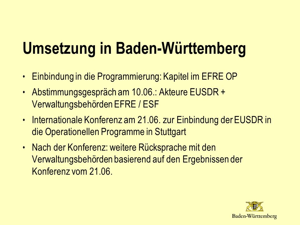 Umsetzung in Baden-Württemberg