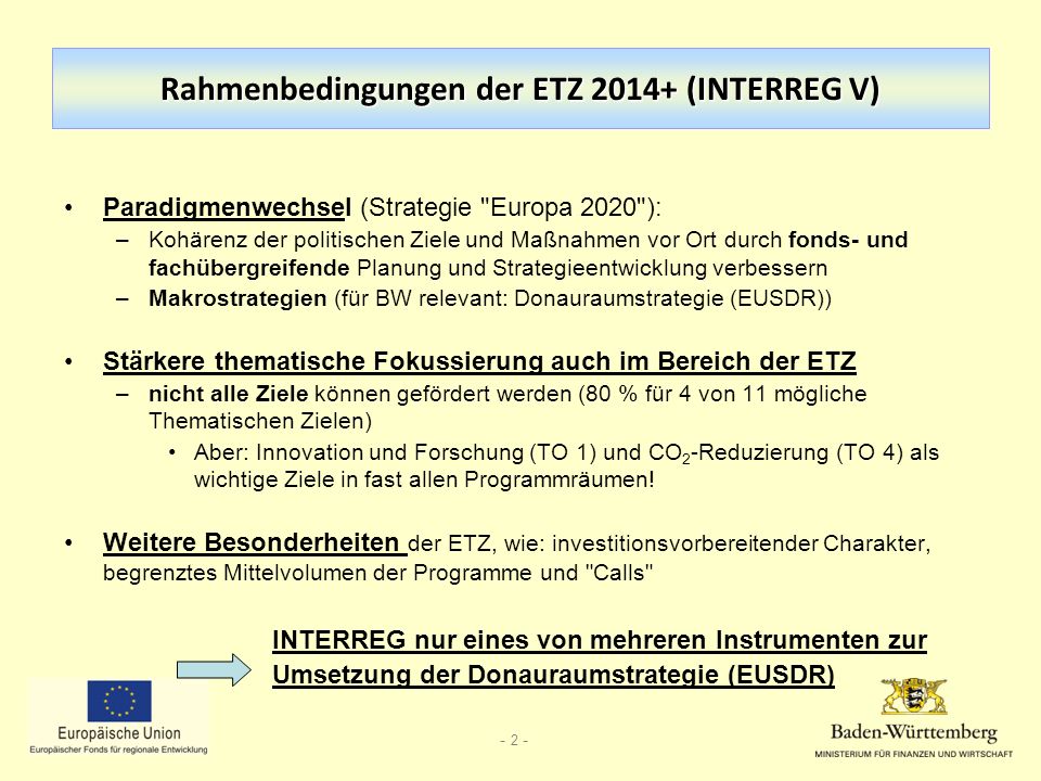 Rahmenbedingungen der ETZ (INTERREG V)