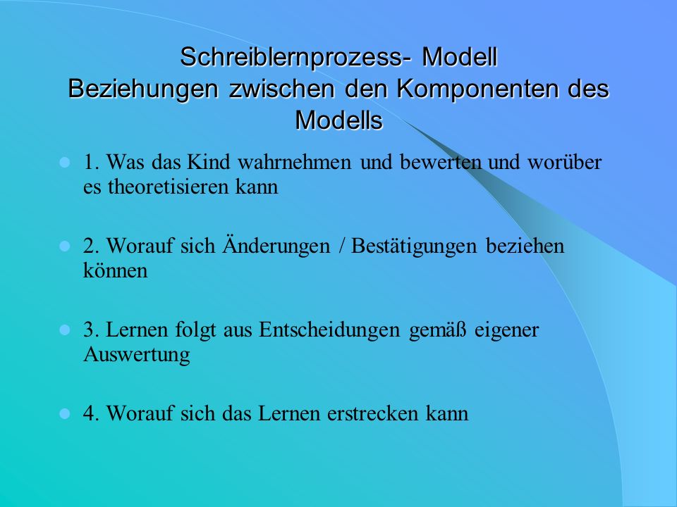 Schreiblernprozess- Modell Beziehungen zwischen den Komponenten des Modells