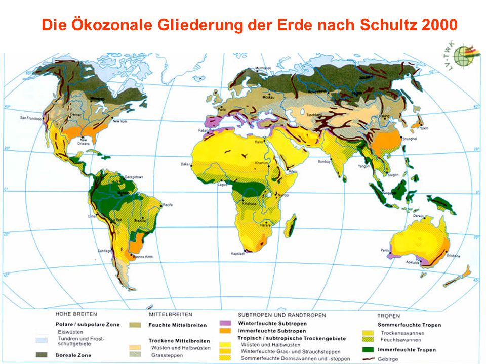 Die Ökozonale Gliederung der Erde nach Schultz 2000