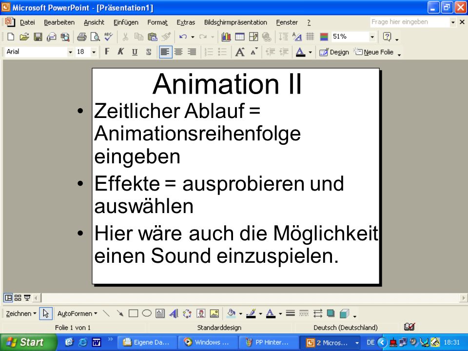 Animation II Zeitlicher Ablauf = Animationsreihenfolge eingeben