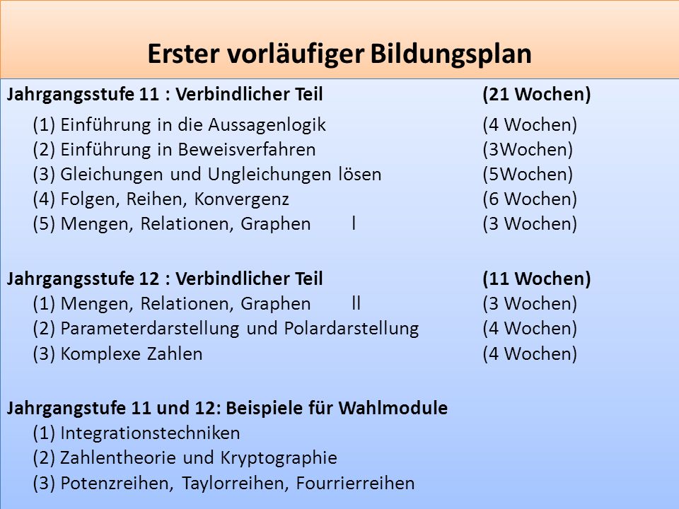 Erster vorläufiger Bildungsplan