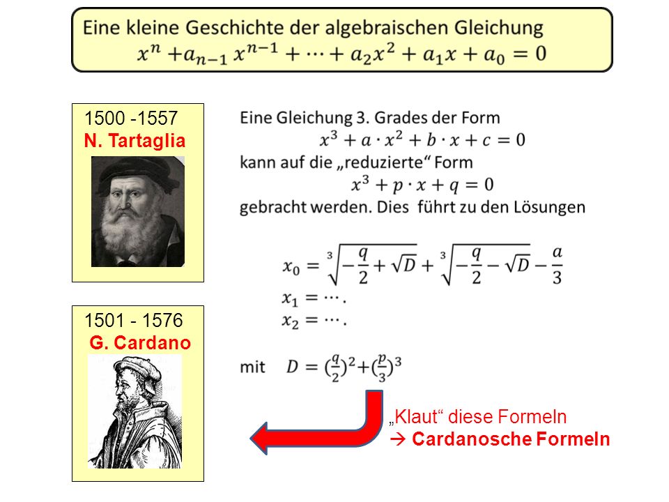N. Tartaglia G. Cardano  Cardanosche Formeln
