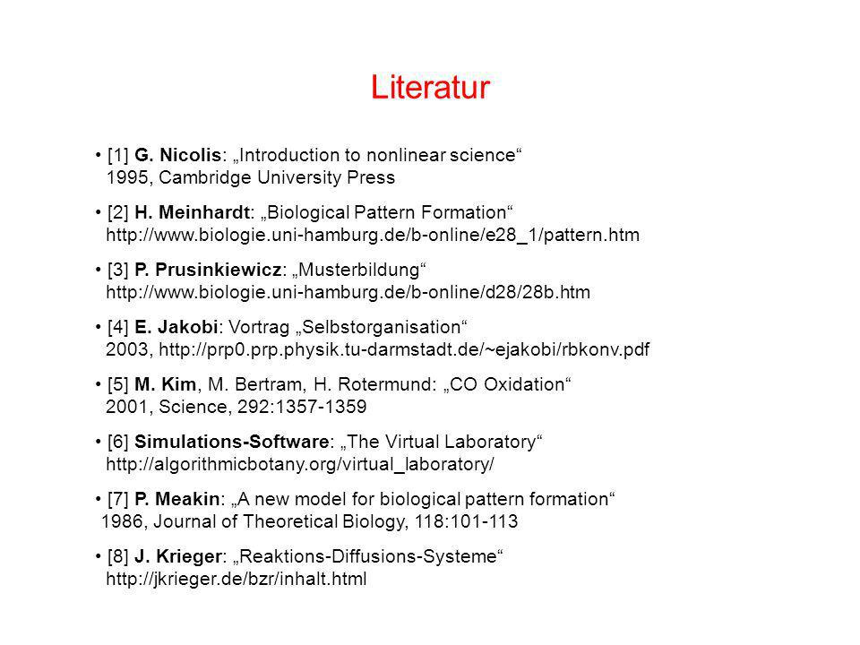 Literatur [1] G. Nicolis: „Introduction to nonlinear science 1995, Cambridge University Press.