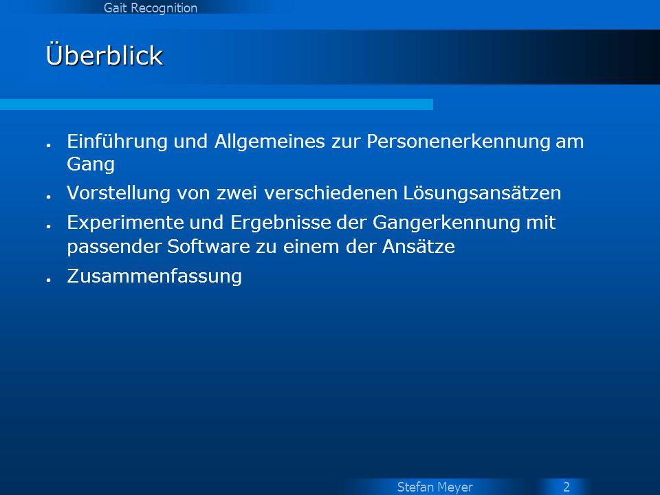 Überblick Einführung und Allgemeines zur Personenerkennung am Gang
