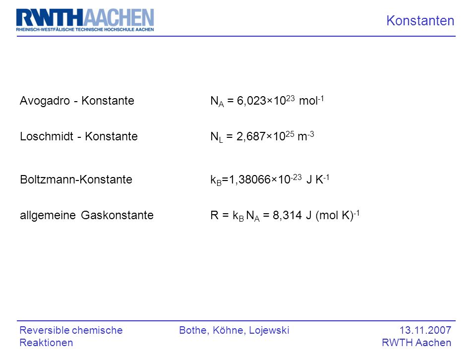 Konstanten Avogadro - Konstante NA = 6,023×1023 mol-1