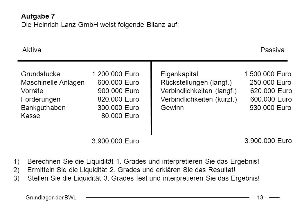 Aufgabe 7 Die Heinrich Lanz GmbH weist folgende Bilanz auf: