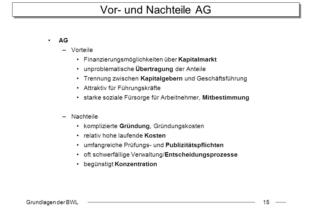 Vor- und Nachteile AG AG Vorteile
