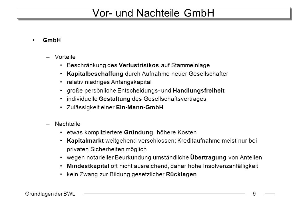 Vor- und Nachteile GmbH