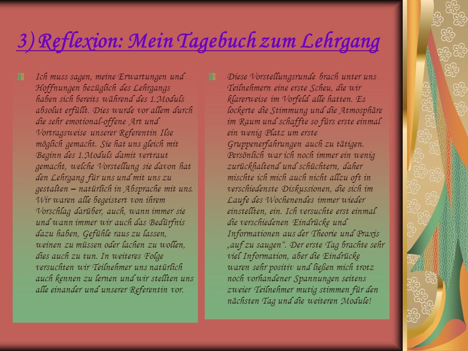 3) Reflexion: Mein Tagebuch zum Lehrgang