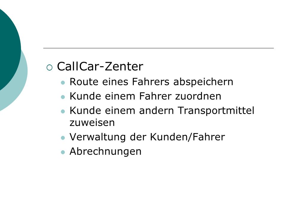 CallCar-Zenter Route eines Fahrers abspeichern