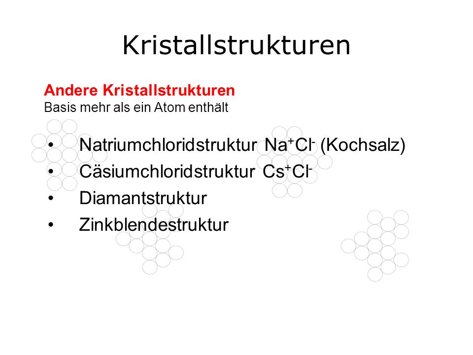Kristallstrukturen Natriumchloridstruktur Na+Cl- (Kochsalz)