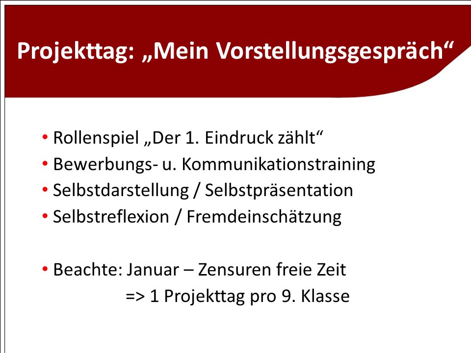 Projekttag: „Mein Vorstellungsgespräch