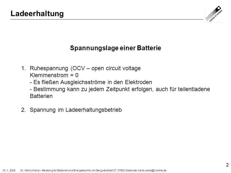 Spannungslage einer Batterie