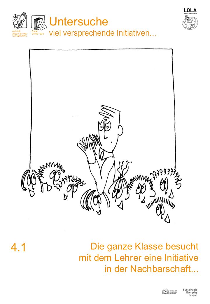 Untersuche viel versprechende Initiativen… Aktivität. außerhalb des Klassenraums. Dauer: einige Tage.