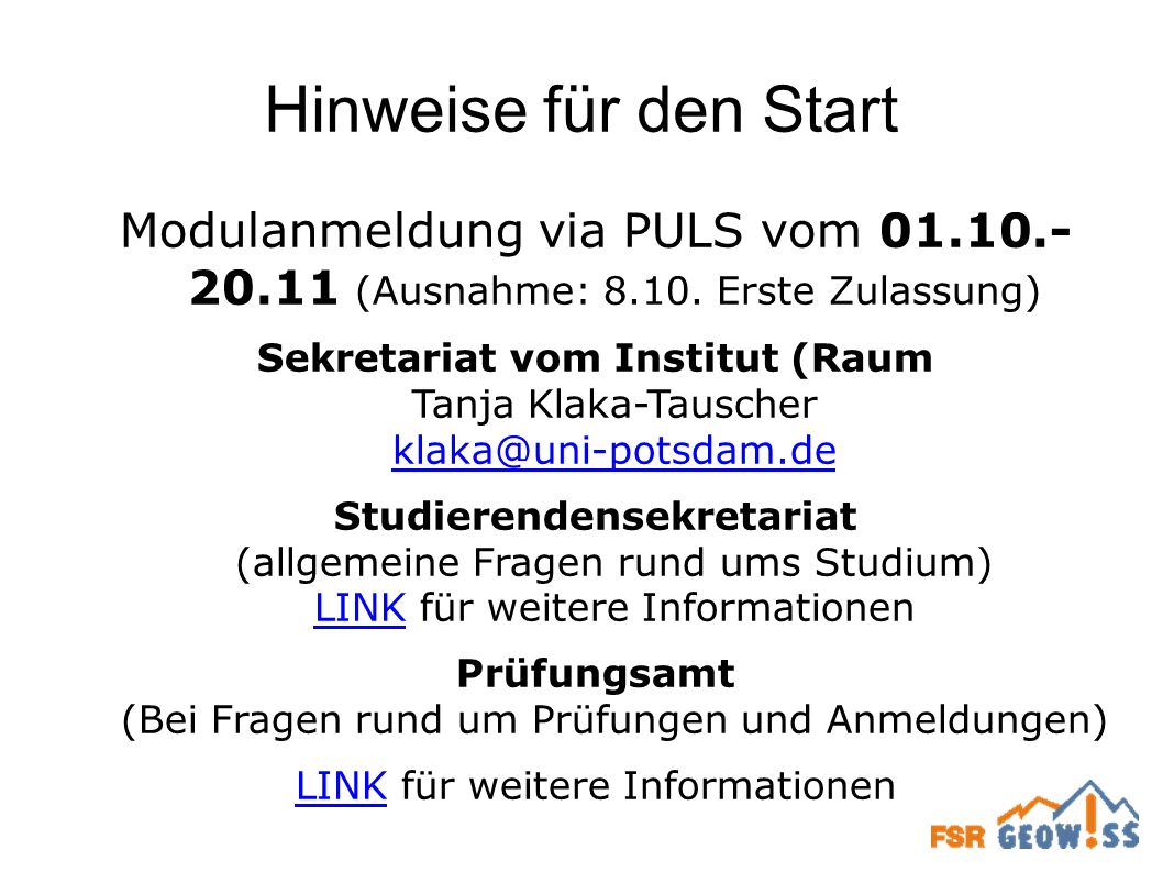 Hinweise für den Start Modulanmeldung via PULS vom (Ausnahme: Erste Zulassung)