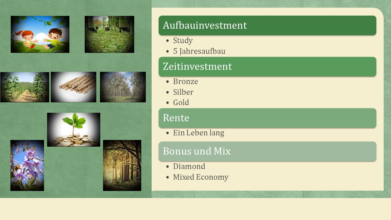 Aufbauinvestment Study. 5 Jahresaufbau. Zeitinvestment. Bronze. Silber. Gold. Rente. Ein Leben lang.