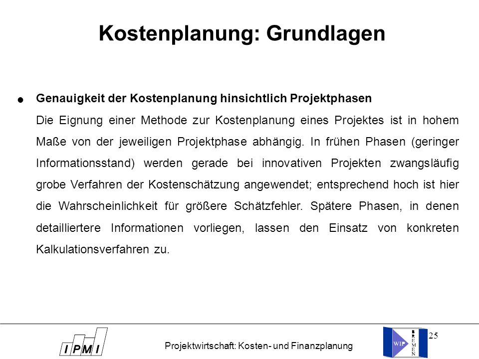 Kostenplanung: Grundlagen