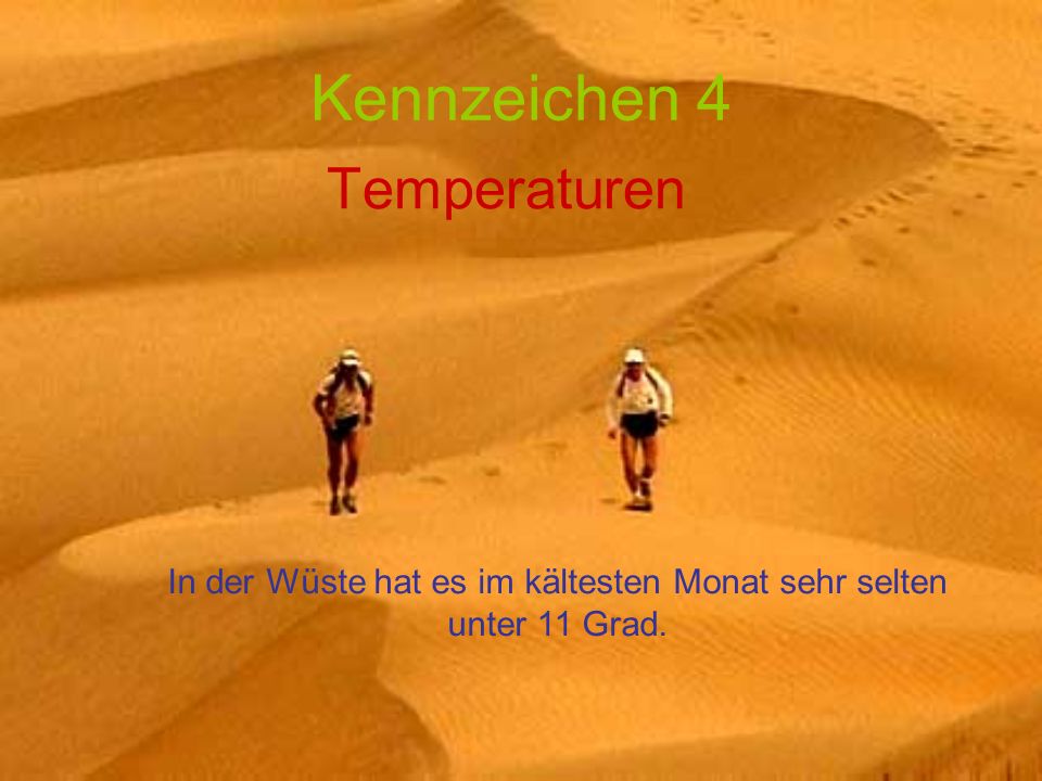 In der Wüste hat es im kältesten Monat sehr selten unter 11 Grad.
