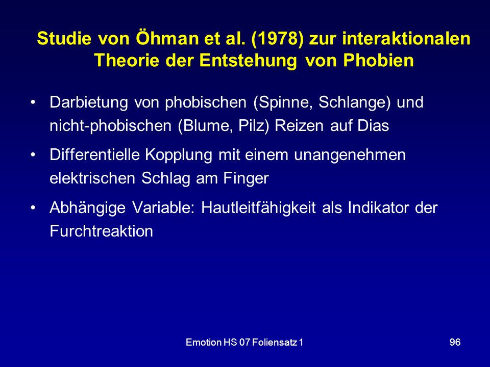 Studie von Öhman et al. (1978) zur interaktionalen Theorie der Entstehung von Phobien
