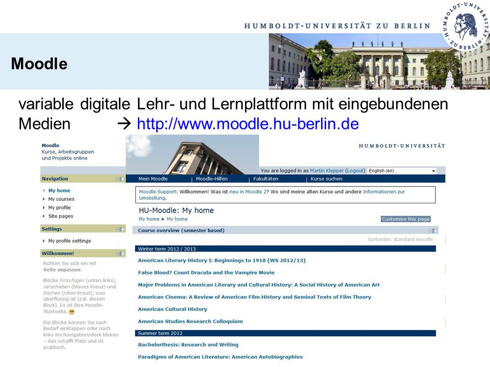 Moodle variable digitale Lehr- und Lernplattform mit eingebundenen Medien 