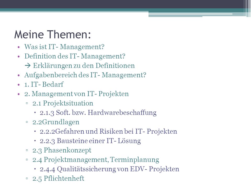 Meine Themen: Was ist IT- Management Definition des IT- Management