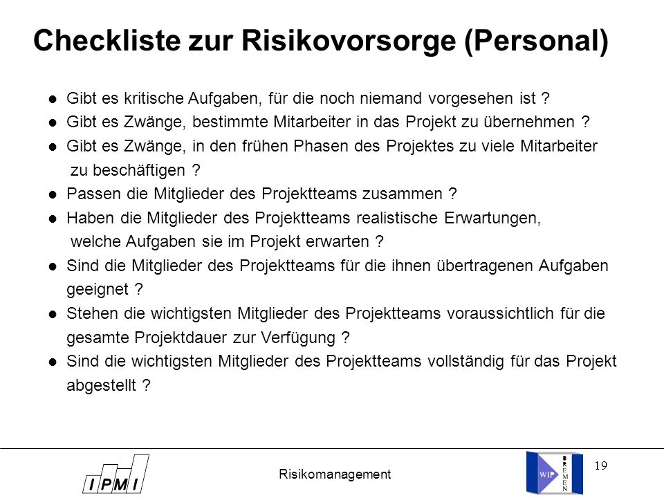 Checkliste zur Risikovorsorge (Personal)