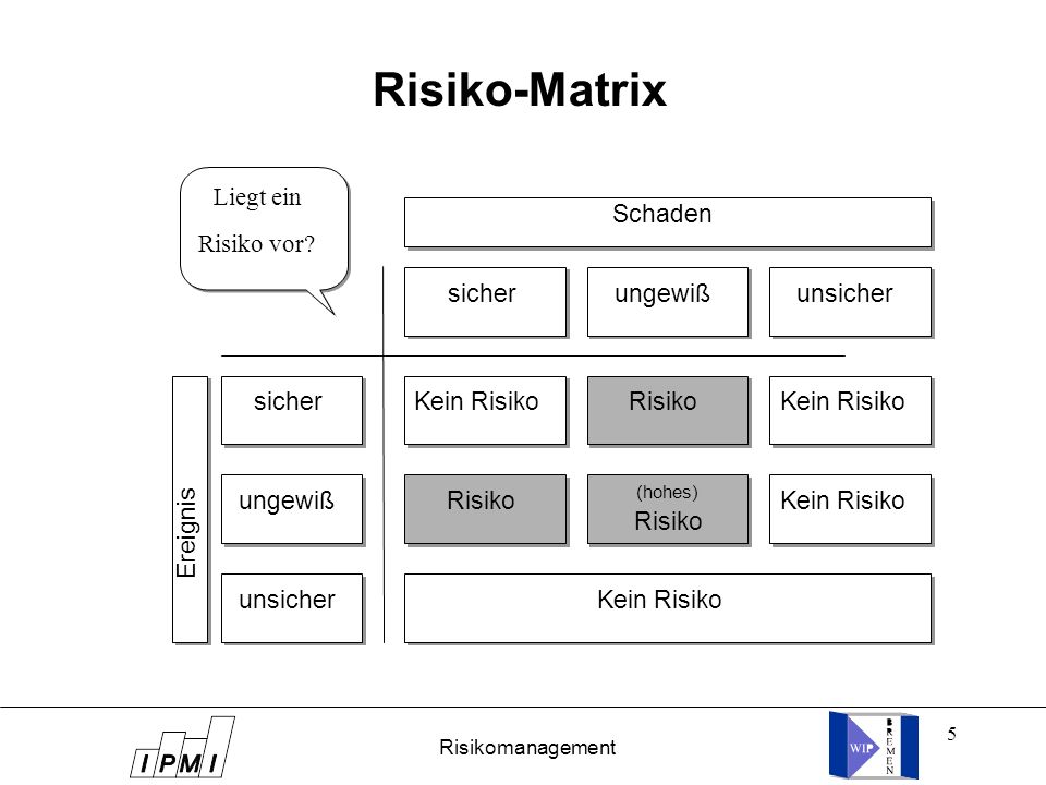 Risiko-Matrix Liegt ein Liegt ein Schaden Schaden Risiko vor