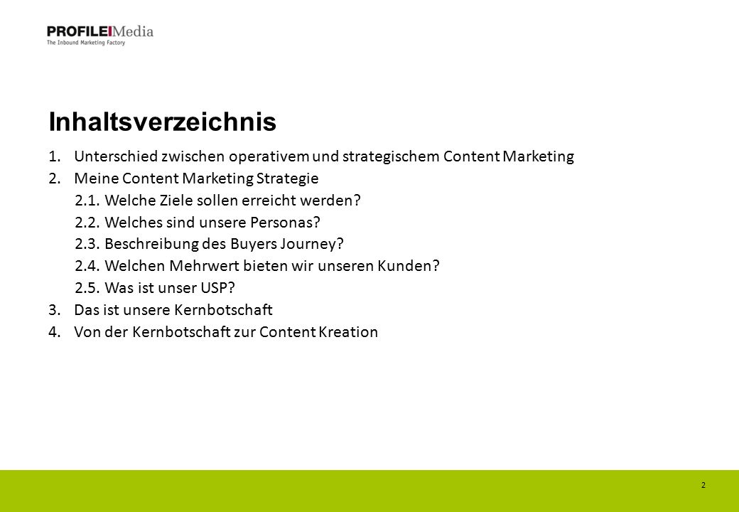 Inhaltsverzeichnis Unterschied zwischen operativem und strategischem Content Marketing. Meine Content Marketing Strategie.
