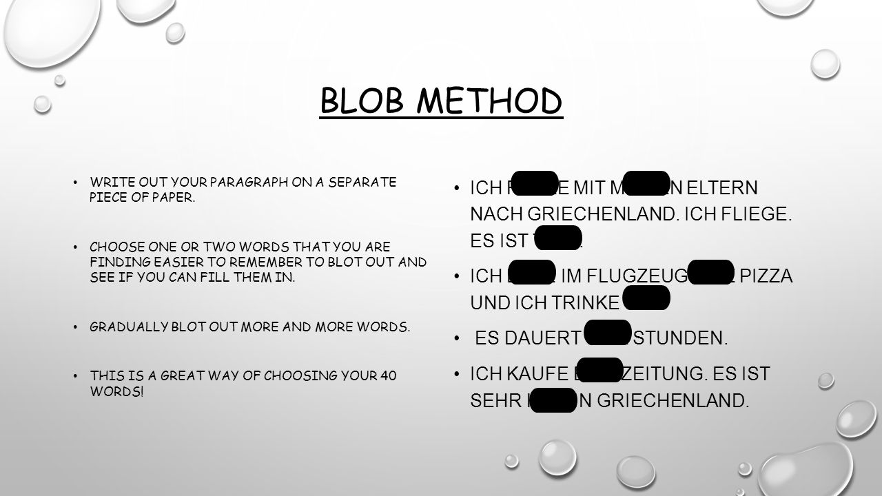 Blob method Write out your paragraph on a separate piece of paper.