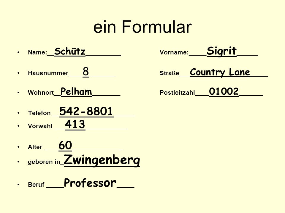 ein Formular Name:__Schütz__________ Vorname:_____Sigrit______