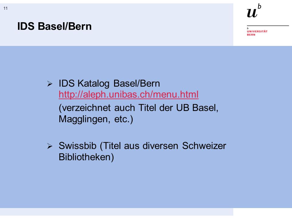 IDS Basel/Bern IDS Katalog Basel/Bern